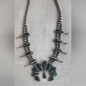 Rare Blackjack Turquoise Squash Blossom Necklace By Navajo Artist K Yazzie